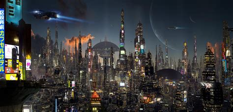 Wallpaper : futuristic city, science fiction, night, city lights, digital art, scott richard ...