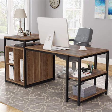 Computer Desk with Storage Shelf, 47" Home Office Desk with Printer Stand Walnut | eBay