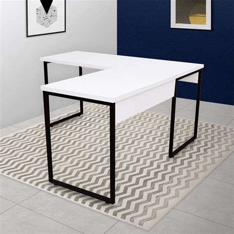 Mesa de Escritório Office Estilo Industrial Inspire de canto 150x150 Branco com preto. - larhome ...