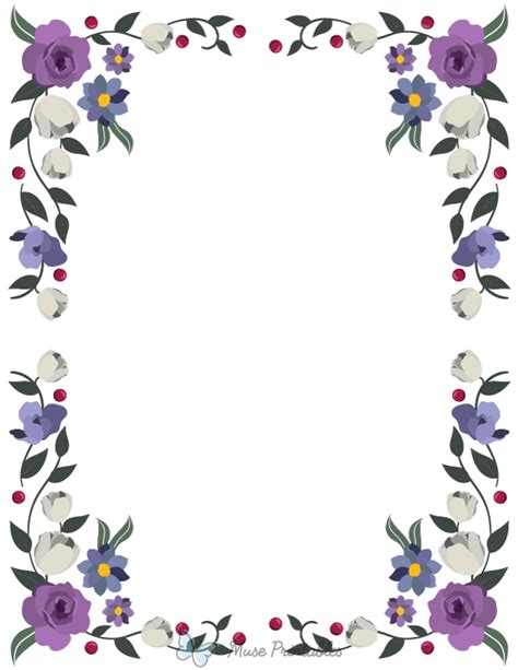 Printable Blue Purple And White Floral Page Border