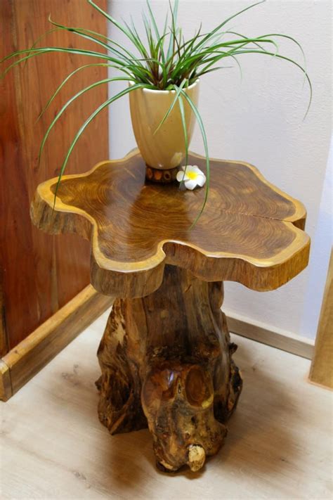 Solid Teak Wood Side Table With Tree Trunk Foot 40 / 50 / 60 - Etsy