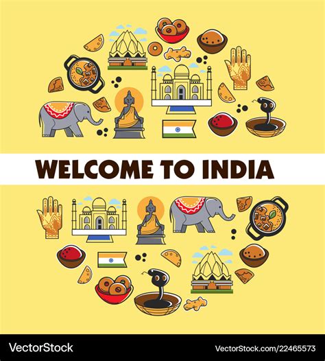 Indian culture promo poster with national symbols Vector Image