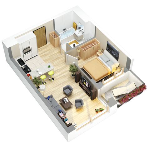 3D floor plans on Behance | Apartment floor plans, Apartment layout, Small apartment plans