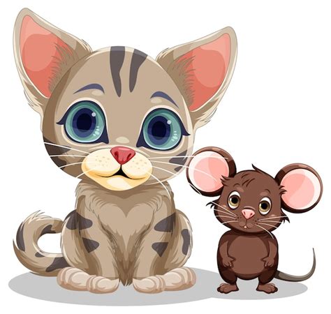 Free Vector | Cute cat and mouse cartoon isolated