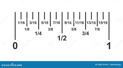 Inch Divided Into 16 Fractions. Part Of Typical Imperial Inch Ruler Scale With Markup And ...