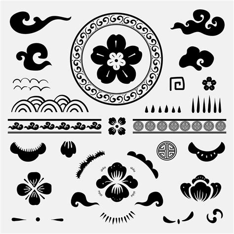 Black Chinese traditional flowers psd | Premium PSD - rawpixel