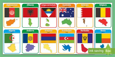 Flags of the World with Continent Colour Coding Cards