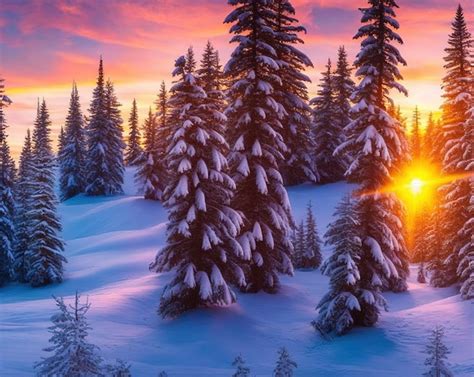 Premium Photo | Sunset in the snowy mountains