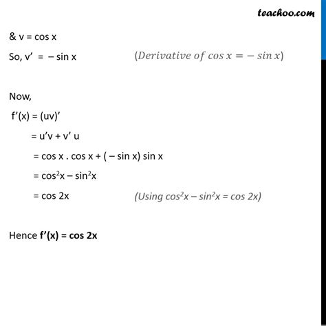 Ex 12.2, 11 - Find the derivative of sin x cos x - Teachoo