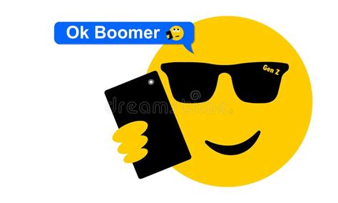 Emoji in Sunglasses and Face Mask Texting OK Boomer, Generation Z Verses Baby Boomer Social ...