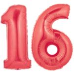 Large Red Number 16 Balloons, Large Number Balloons are 40" high