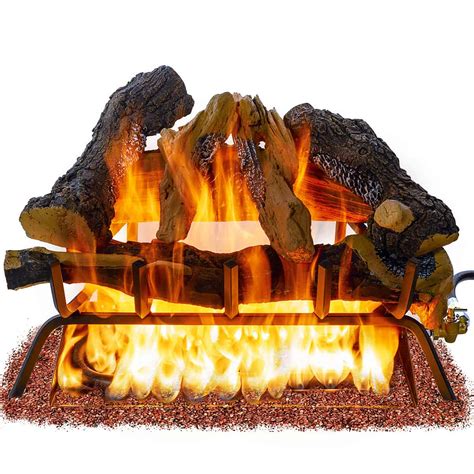 Barton 24inch Fireplace Log Grate Split Oak Wood Vented Natural Gas Fire Logs ANSI Burner ...