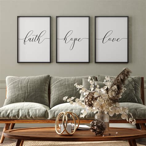 Faith Hope Love Print Set of 3 Wall Art Christian Wall | Etsy