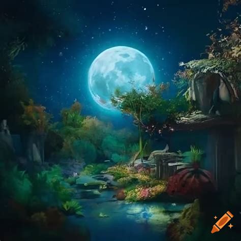 Beautiful moonlit garden