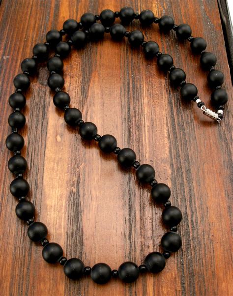 Men's Matte Black Onyx beaded necklace 24 inches by earjeans