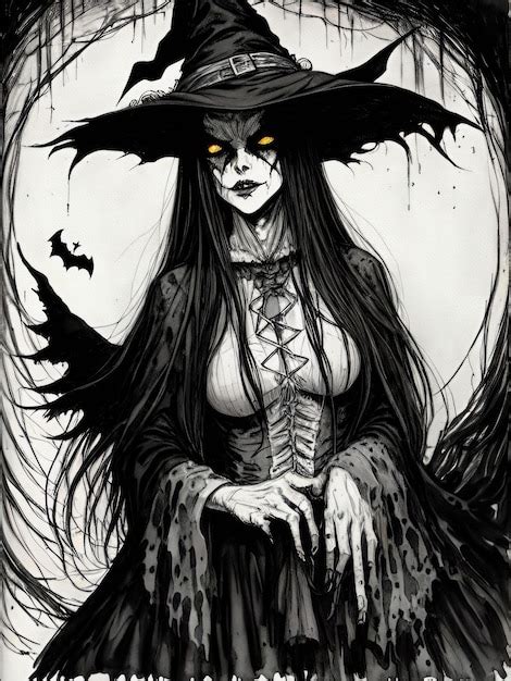 Premium AI Image | Hand Painted Creepy Halloween Witch Portrait