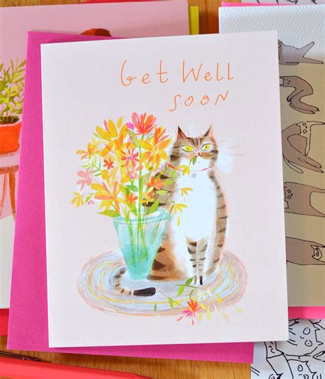 Get Well Soon Cat Card Flower Cat Funny Cat Card - Etsy