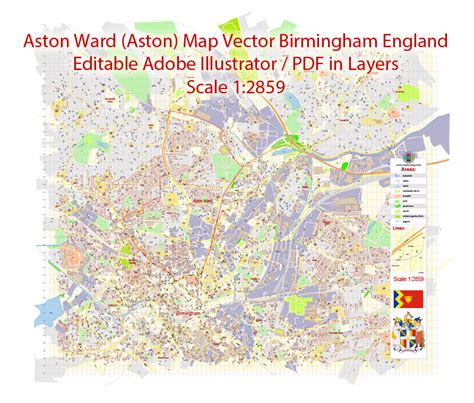 Aston Ward (Aston) UK Birmingham Vector Map exact extra detailed City Plan editable Adobe ...