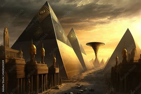 Futuristic Egypt. Sci-fi. Pyramid. Golden futuristic city. concept art ...