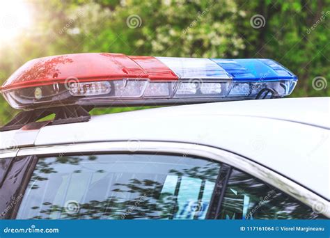 Police Patrol Car with Sirens Off during a Traffic Control. Blue Stock Photo - Image of flashing ...