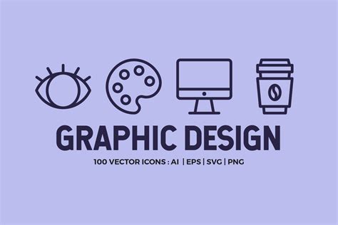 100 Graphic Design | Line Icons on Yellow Images Creative Store