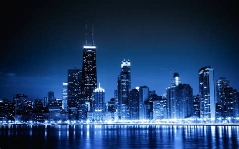 blue, Cityscapes, Chicago, Night, Lights, Urban, Skyscrapers Wallpapers HD / Desktop and Mobile ...