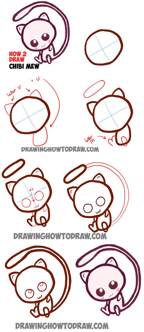 How to Draw Cute Baby Chibi Mew from Pokemon Easy Step by Step Drawing Tutorial – How to Draw ...