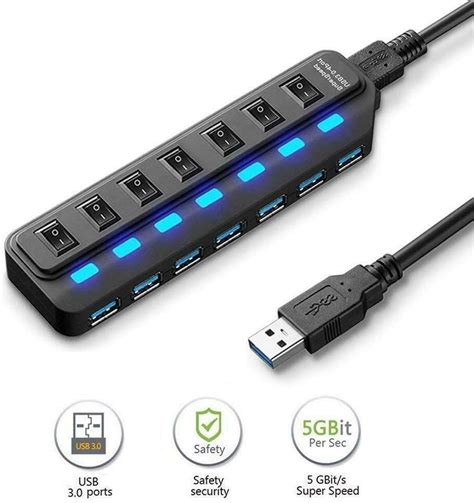 Amazon.com: USB HUB - USB 3.0 Ports with Individual Power Switch, Data Splitter & Power Hub (7 ...