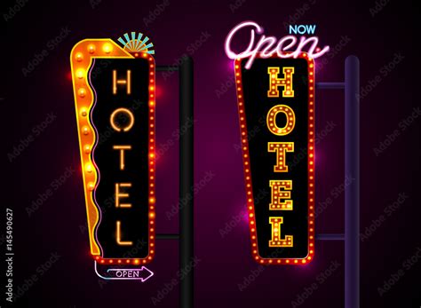 Neon hotel sign, set vertically text, Vector illustration Stock Vector ...