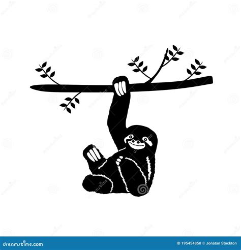 Sloth Hanging On Three Branch Vector Silhouette. | CartoonDealer.com #195454850