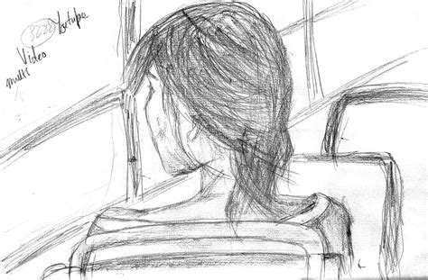 Girl on bus - Pencil Sketch