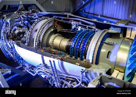 Gas turbine, engine helicopter, view inside the engine, compressor, combustion chamber and ...