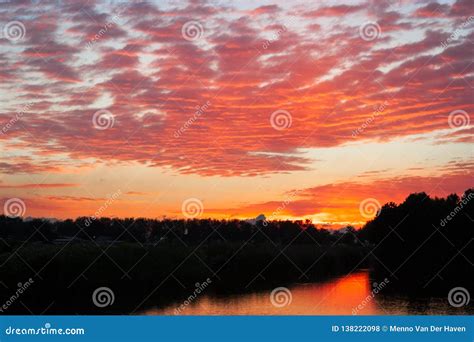 Colorful Cloud Scape of Red Altocumulus Clouds at Sunset Near Gouda, Netherlands. Stock Photo ...