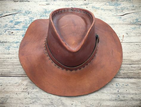 1970s Brown Leather Cowboy Hat, Hippie Hat, Men's Gift for Outdoorsman