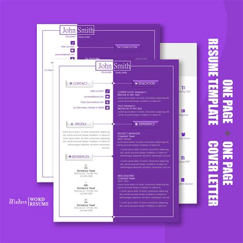 Purple Wave Resume Template 1 Page Resume/CV Template | Etsy in 2020 ...