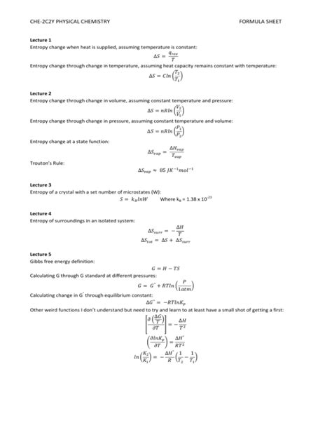 Chemistry Equations Sheet - Tessshebaylo