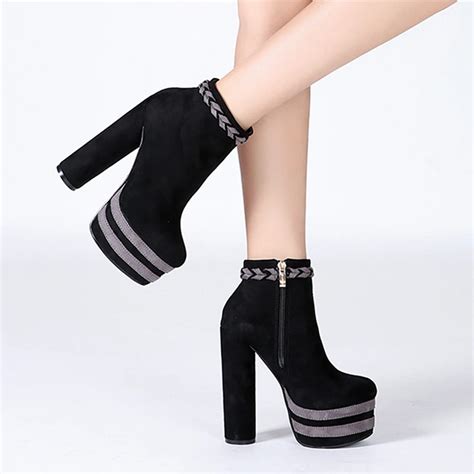 15 cm Thick High Heels Dress Shoes Woman Winter New Ankle Boots Mixed Color Leather Platform ...