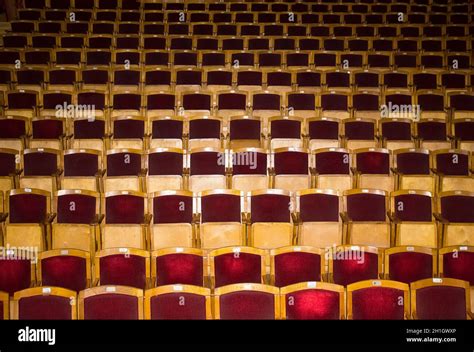 The empty movie theater with red seats. Conceptual image about closed ...