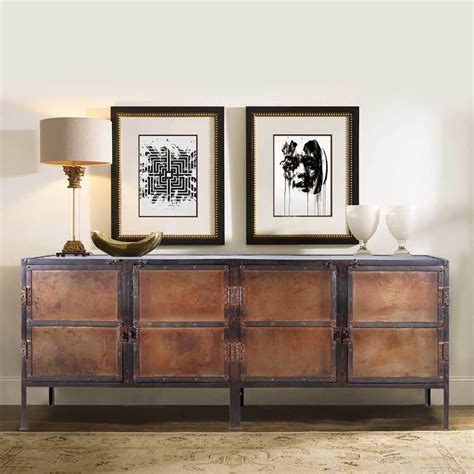 Industrial Black and Brown Iron 4 Door Large Dining Buffet Cabinet