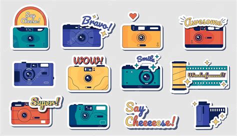 Premium Vector | Camera stickers retro movie and photography camera ...