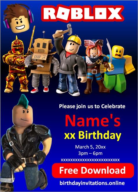 Roblox Invitation, Roblox Birthday Party Invitations Template, Roblox Invitations Template ...