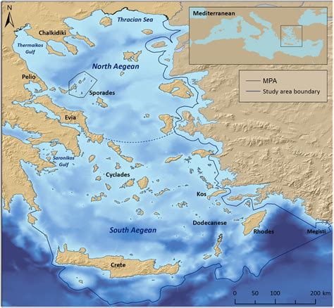 | Map of the Aegean Sea, depicting the study area boundary, the... | Download Scientific Diagram