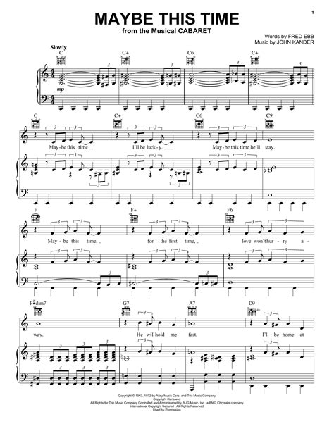 Kander & Ebb "Maybe This Time" Sheet Music Notes | Download Printable ...