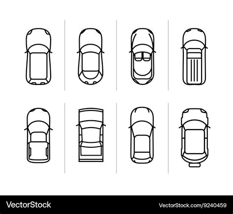 Set outline cars top view car icons Royalty Free Vector