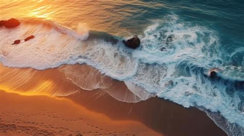 Premium AI Image | Aerial view of sandy beach at sunset