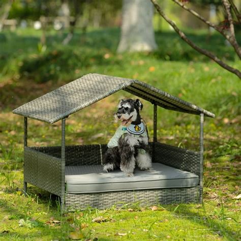 Hassch Wicker Dog House, Dog Bed with Removable Cushion, Elevated ...