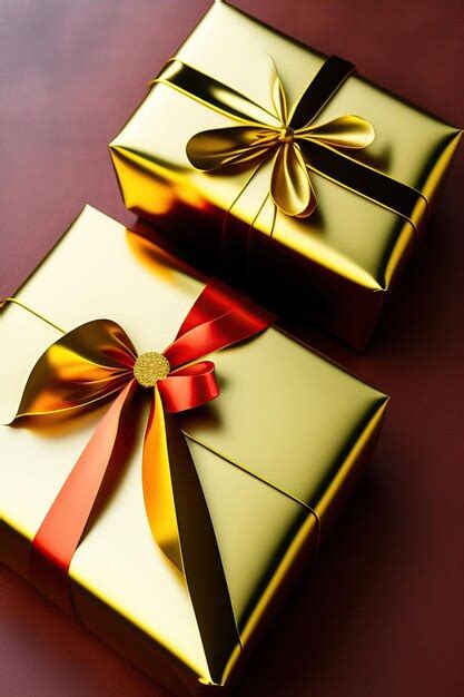 Premium AI Image | Top view of gift box wrap and ribbon with gold foil ...