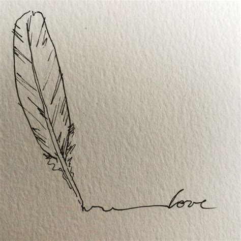 an ink drawing of a feather quill with the word love written on it, in ...