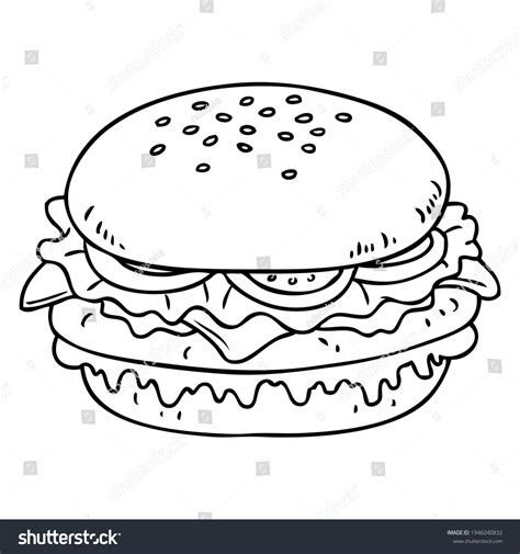 Burger Line Vector Illustrationisolated On White Stock Vector (Royalty Free) 1946040832 ...