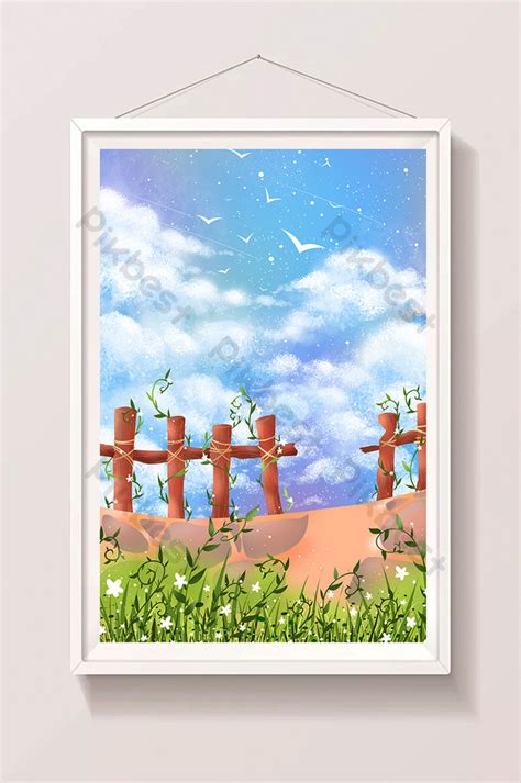 Cartoon Drawing Wall Fence Grass Landscape | PSD Illustration Free Download - Pikbest